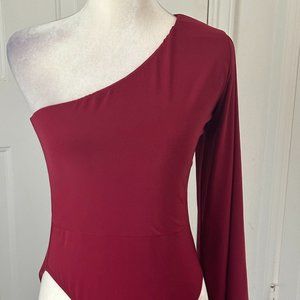 Sexy NWOT Nasty Gal Burgundy One Shoulder Bodysuit Size 10 US/ 14 UK